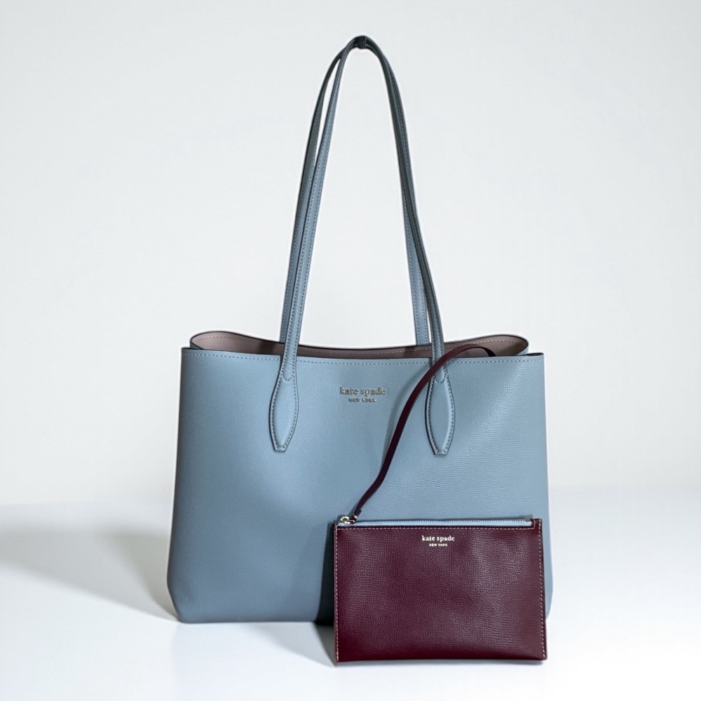 Authentic Kate Spade Blue Crossgrain Leather Tote Bag! - Picture 5 of 15